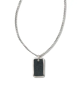 Men’s Oxidized Sterling Silver Dog Tag Necklace in Black Hematite
