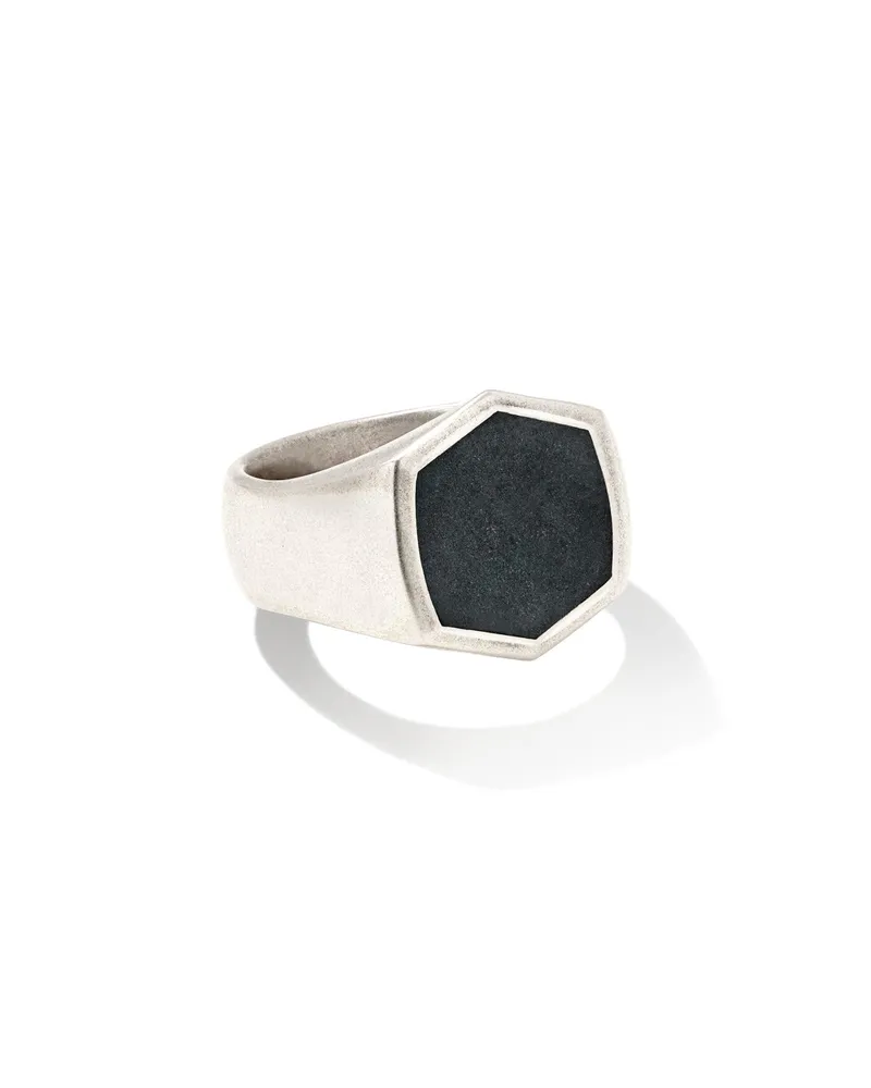 Hicks Oxidized Sterling Silver Stone Signet Ring Black Hematite