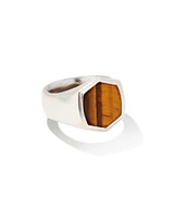 Hicks Oxidized Sterling Silver Stone Signet Ring Brown Tiger’s Eye