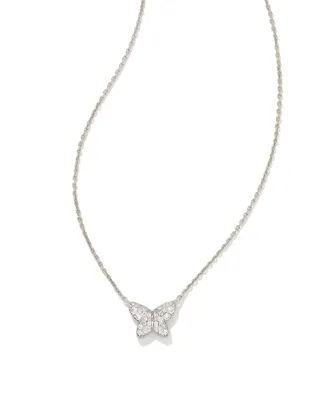 Lillia Butterfly Silver Pendant Necklace in White Crystal