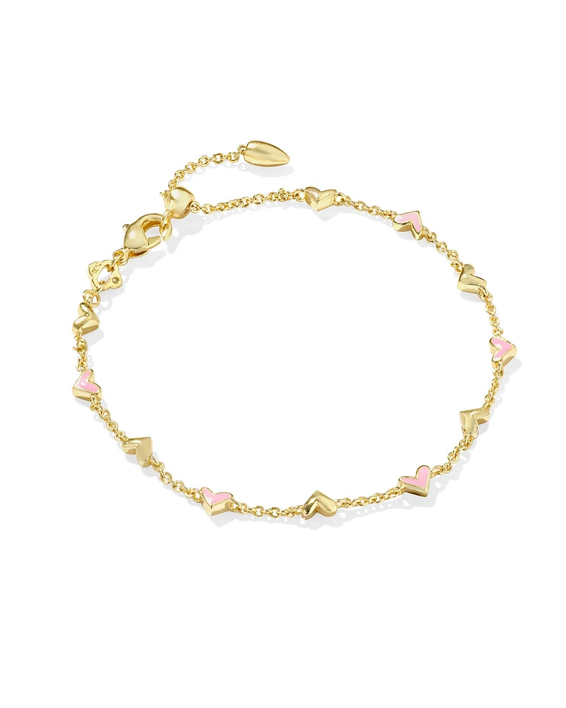 Haven Gold Delicate Chain Bracelet Pink Enamel