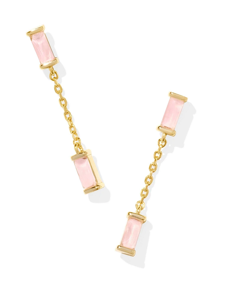 Juliette Gold Drop Earrings Rose Quartz