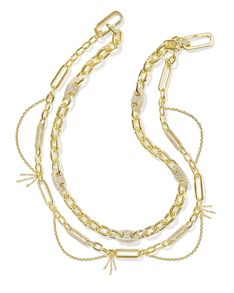 Bailey Gold Pave Convertible Statement Necklace in White Crystal