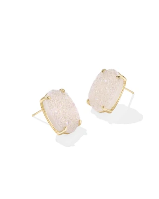 Daphne Gold Large Stud Earrings Iridescent Drusy