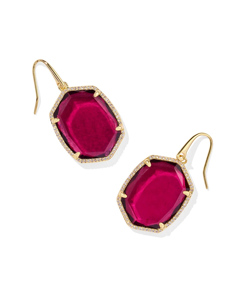 Daphne Gold Pave Frame Drop Earrings Berry Mica