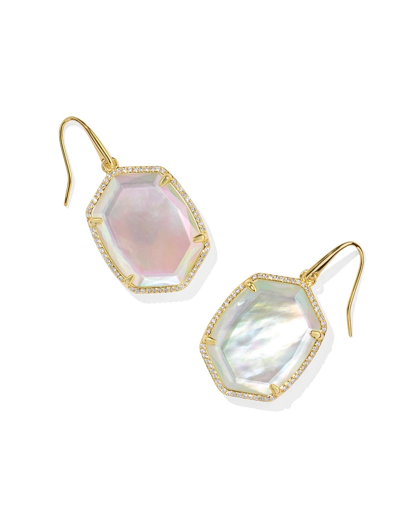 Daphne Gold Pave Frame Drop Earrings Berry Mica