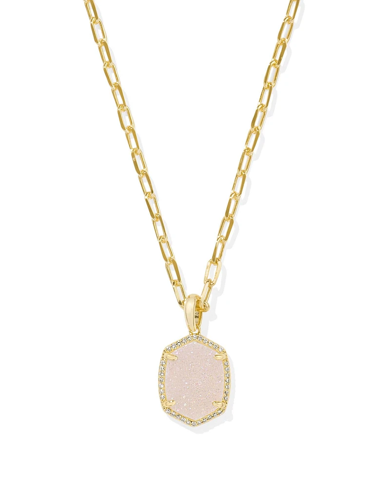Daphne Silver Pave Frame Short Pendant Necklace Navy Tiger's Eye