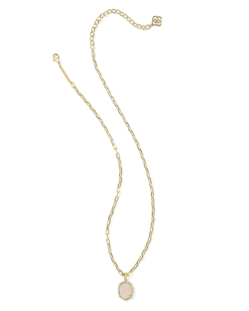 Daphne Gold Pave Frame Short Pendant Necklace Green Malachite