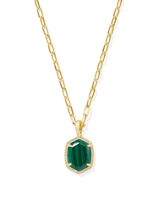 Daphne Gold Pave Frame Short Pendant Necklace Green Malachite