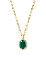 Daphne Gold Pave Frame Short Pendant Necklace Green Malachite