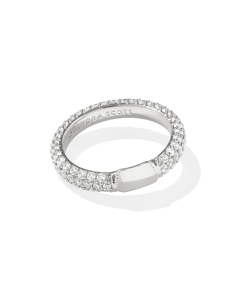 Emery Silver Band Ring White Crystal