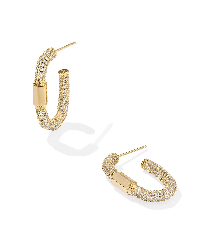 Emery Gold Hoop Earrings White Crystal