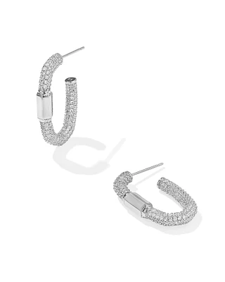 Emery Silver Hoop Earrings in White CZ