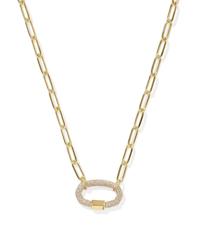 Emery Gold Link and Chain Necklace White Crystal