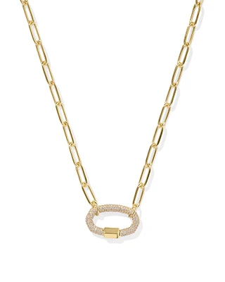 Emery Gold Link and Chain Necklace White Crystal