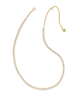 Emery Gold Tennis Necklace White Crystal