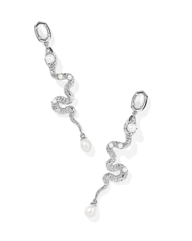Lyle Silver Snake Linear Earrings Ivory Mother-of-Pearl