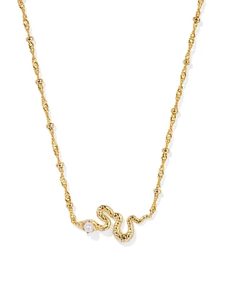 Lyle Gold Snake Short Pendant Necklace White Pearl