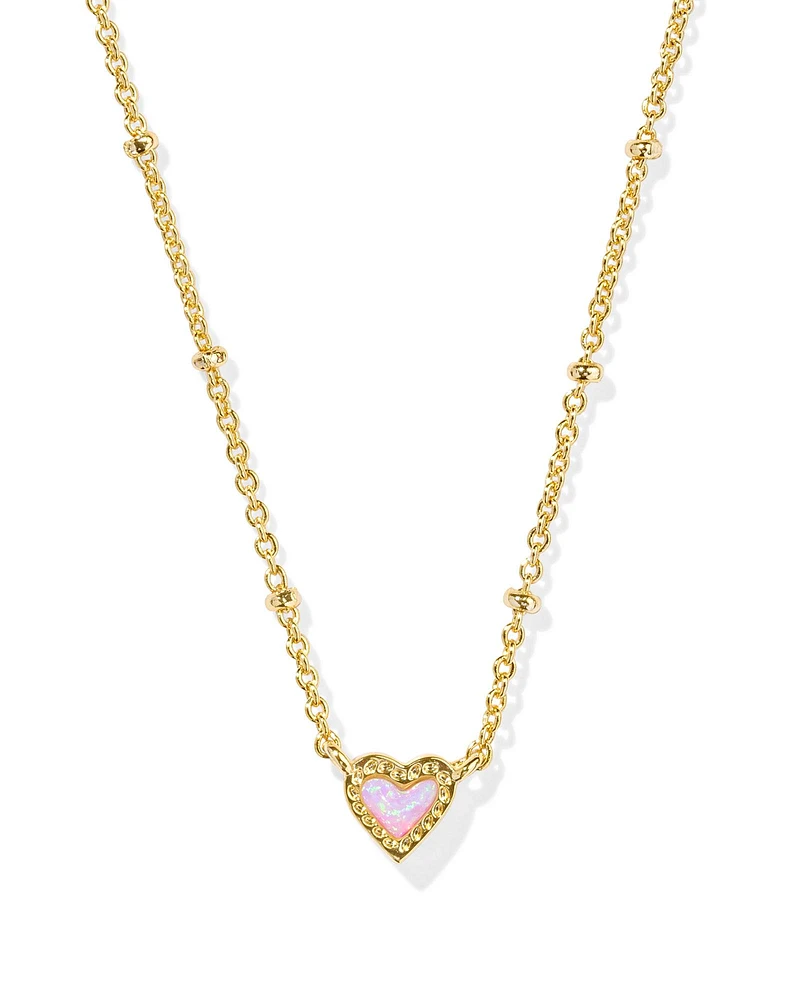 Mini Ari Heart Gold Satellite Short Pendant Necklace Red Kyocera Opal