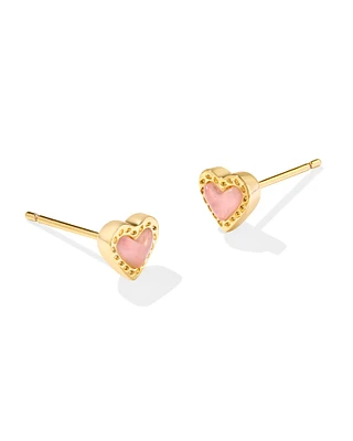 Mini Ari Heart Gold Stud Earrings Red Kyocera Opal