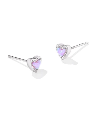 Mini Ari Heart Silver Stud Earrings Bubblegum Pink Kyocera Opal