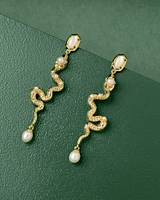 Lyle Gold Snake Linear Earrings Ivory Mother-of-Pearl