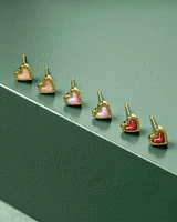 Mini Ari Heart Gold Stud Earrings Red Kyocera Opal