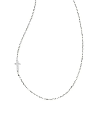 Cross Sterling Silver Inline Pave Necklace White Topaz