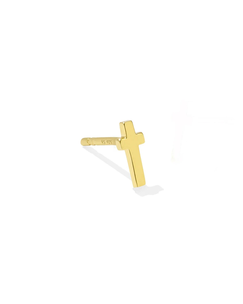 Cross Single Stud Earring 18k Gold Vermeil