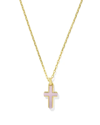 Cross 18k Gold Vermeil Stone Pendant Necklace in Blush Ivory Mother-of-Pearl