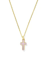 Cross 18k Gold Vermeil Stone Pendant Necklace in Blush Ivory Mother-of-Pearl