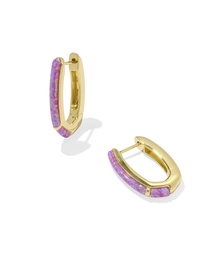 Ellen 18k Gold Vermeil Opal Huggie Earrings Sun and Ice White