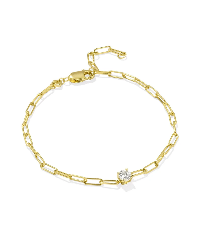 Virginia 18k Gold Vermeil Paperclip Bracelet White Topaz