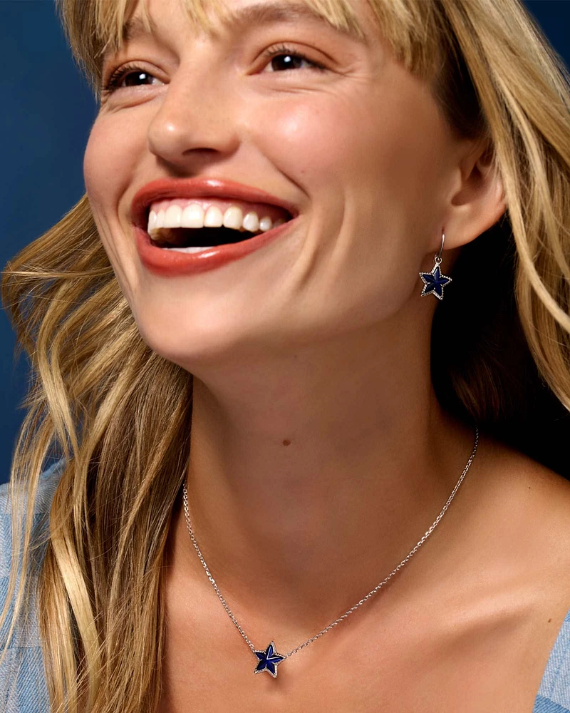 Cassidy Silver Short Pendant Necklace in Navy Mother-of-Pearl