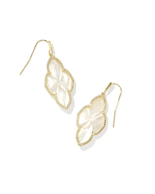 Abbie Gold Pave Frame Drop Earrings in Ivory Mother-of-Pearl