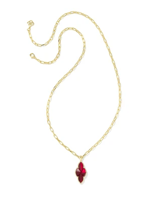 Abbie Gold Pave Frame Large Long Pendant Necklace in Green Illusion