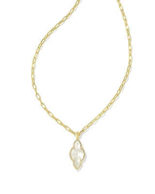 Abbie Gold Pave Frame Large Long Pendant Necklace Ivory Mother-of-Pearl