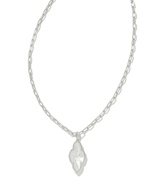 Abbie Silver Pave Frame Large Long Pendant Necklace in Ivory Mother-of-Pearl