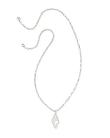 Abbie Silver Pave Frame Large Long Pendant Necklace in Ivory Mother-of-Pearl