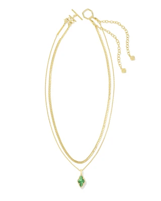 Abbie Gold Pave Frame Multi Strand Necklace Green Illusion