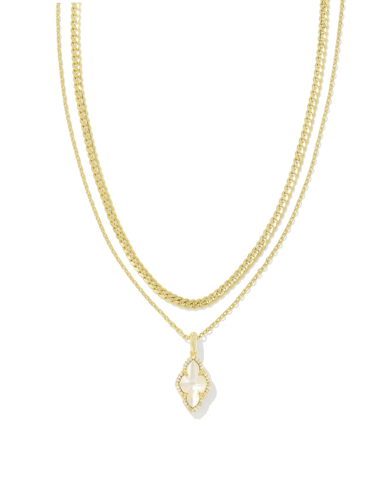 Abbie Gold Pave Frame Multi Strand Necklace Ivory Mother-of-Pearl