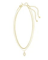 Abbie Gold Pave Frame Multi Strand Necklace Ivory Mother-of-Pearl