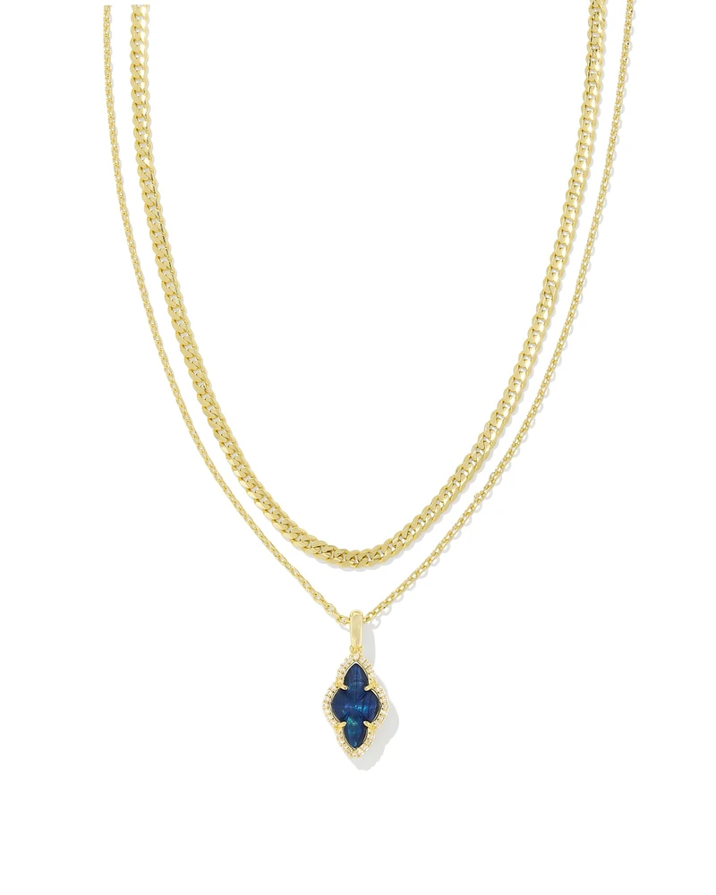 Abbie Gold Pave Frame Multi Strand Necklace Green Illusion