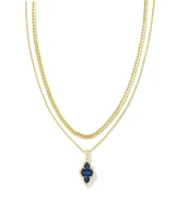 Abbie Gold Pave Frame Multi Strand Necklace Green Illusion