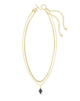 Abbie Gold Pave Frame Multi Strand Necklace Green Illusion