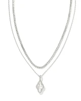 Abbie Silver Pave Frame Multi Strand Necklace in Ivory Mother-of-Pearl