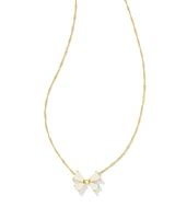 Blair Gold Bow Small Short Pendant Necklace in Iridescent Drusy