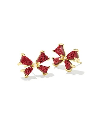 Blair Gold Bow Small Stud Earrings Bright Red Drusy