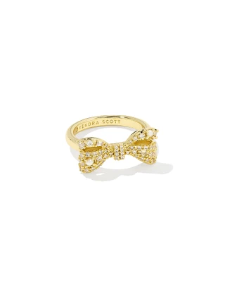 Krista Gold Bow Cocktail Ring White Mix