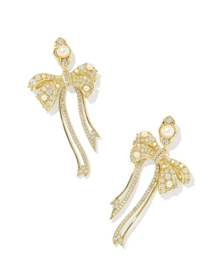 Krista Gold Bow Statement Earrings White Mix